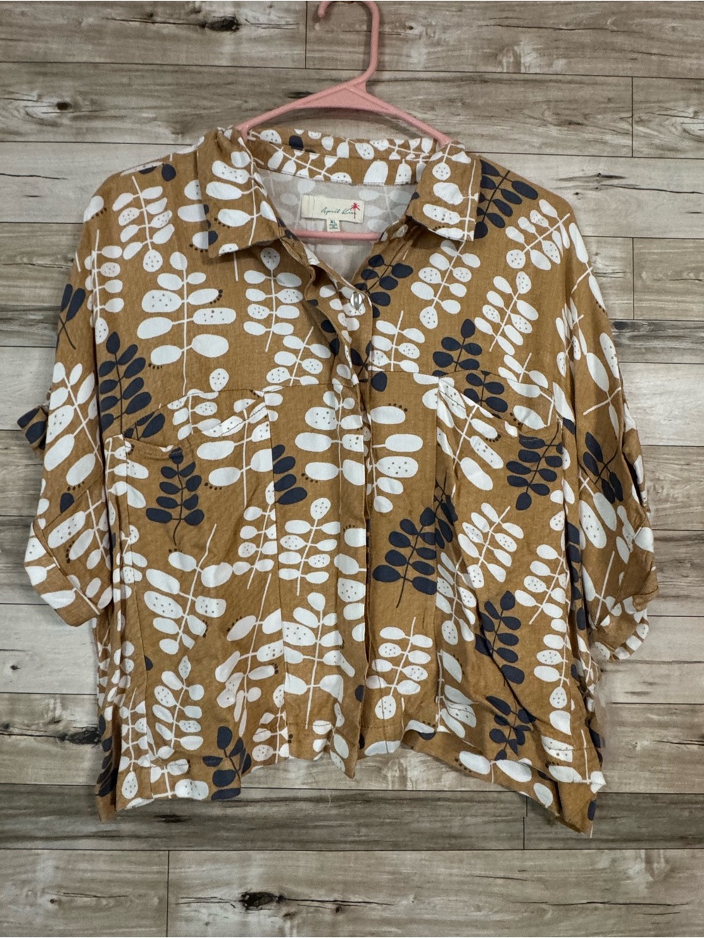 Relaxed Button-Front Women’s Top in Mustard Leaf Print